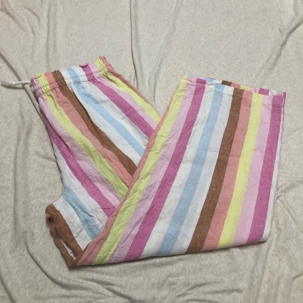 J. Crew Linen Cotton Blend Striped Wide Leg Pants Bright Colorful Lightweight